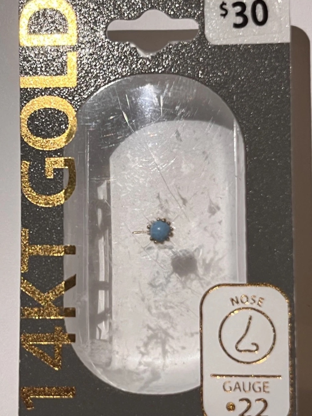 4tk Gold Nose Stud  Blue Gem  22 Gauge